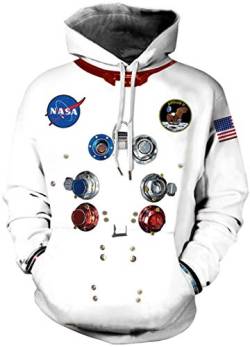 EUDOLAH Herren Hoodies 3D Druck NASA Astronaut Logo Kapuzenpullover mit Tasche (3XL Weiß) von EUDOLAH