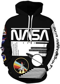 EUDOLAH Herren Hoodies 3D Druck NASA Astronaut Logo Kapuzenpullover mit Tasche (XL A-Schwarz) von EUDOLAH