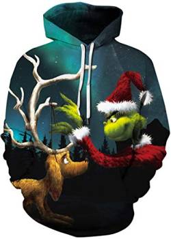 EUDOLAH Herren Hoodies 3D Druck Weihnachten Motiv mit Tasche (2XL 1-Grün Hirsch) von EUDOLAH