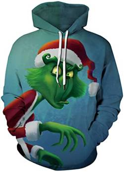 EUDOLAH Herren Hoodies 3D Druck Weihnachten Motiv mit Tasche 3XL Grün von EUDOLAH