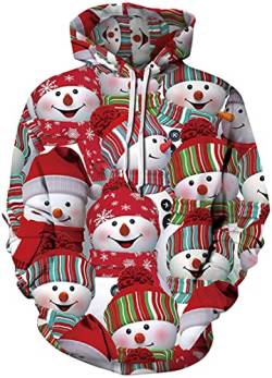 EUDOLAH Herren Hoodies 3D Druck Weihnachten Motiv mit Tasche L Schneemann Gruppen von EUDOLAH