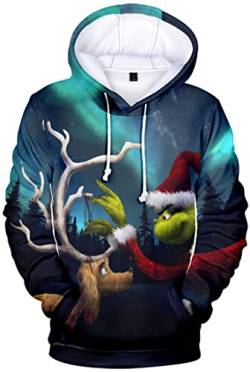 EUDOLAH Herren Kapuzenpullover 3D Druck Weihnachten Hooded X-Mas Langarm Hoodie Kordelzug Sweatshirt 00grün-10 XL von EUDOLAH