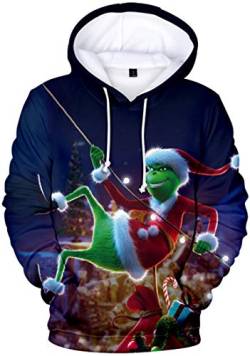 EUDOLAH Herren Kapuzenpullover 3D Druck Weihnachten Hooded X-Mas Langarm Hoodie Kordelzug Sweatshirt 00grün-20 L von EUDOLAH