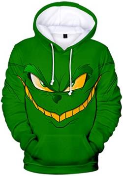 EUDOLAH Herren Kapuzenpullover 3D Druck Weihnachten Hooded X-Mas Langarm Hoodie Kordelzug Sweatshirt 00grün-4 4XL von EUDOLAH