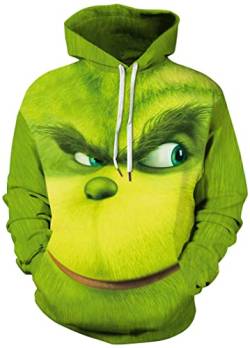 EUDOLAH Herren Kapuzenpullover 3D Druck Weihnachten Hooded X-Mas Langarm Hoodie Kordelzug Sweatshirt 00grün-7 L von EUDOLAH