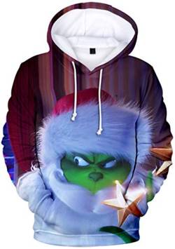 EUDOLAH Herren Kapuzenpullover 3D Druck Weihnachten Hooded X-Mas Langarm Hoodie Kordelzug Sweatshirt 00grün-8 XL von EUDOLAH