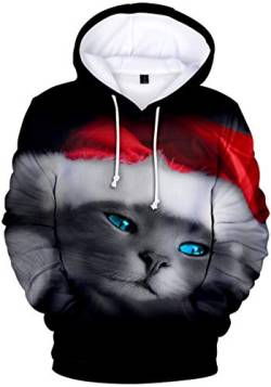 EUDOLAH Herren Kapuzenpullover 3D Druck Weihnachten Hooded X-Mas Langarm Hoodie Kordelzug Sweatshirt 01Schwarz Katze 4XL von EUDOLAH