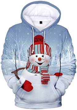 EUDOLAH Herren Kapuzenpullover 3D Druck Weihnachten Hooded X-Mas Langarm Hoodie Kordelzug Sweatshirt Blau Schneemann 3XL von EUDOLAH