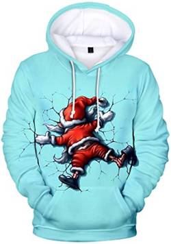 EUDOLAH Herren Kapuzenpullover 3D Druck Weihnachten Hooded X-Mas Langarm Hoodie Kordelzug Sweatshirt Blau Weihnachtsmann-2 3XL von EUDOLAH