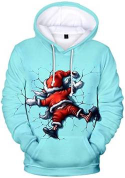 EUDOLAH Herren Kapuzenpullover 3D Druck Weihnachten Hooded X-Mas Langarm Hoodie Kordelzug Sweatshirt Blau Weihnachtsmann-2 4XL von EUDOLAH