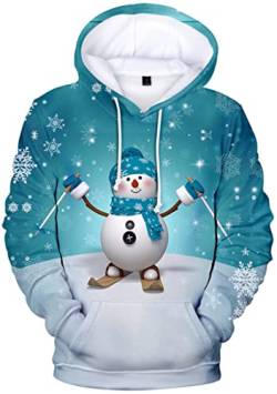 EUDOLAH Herren Kapuzenpullover 3D Druck Weihnachten Hooded X-Mas Langarm Hoodie Kordelzug Sweatshirt Schilaufen M von EUDOLAH