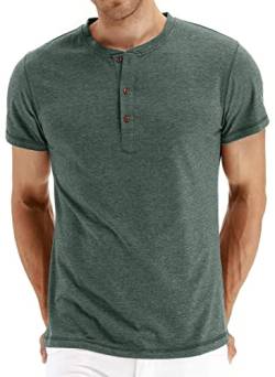 EUDOLAH Herren Kurzarm Knopf Shirts Atmungsaktiv Casual Baumwolle T-Shirts Einfarbig Regular Fit Henley Tops Grün M von EUDOLAH