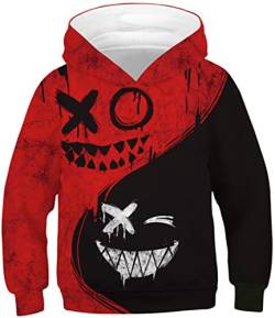 EUDOLAH Jungen Sweatshirts für 4-13 Alter Kinder Langarm 3D Druck Kids Herbst Winter Hooded mit Kapuzen 0-Schwarz Rot XS von EUDOLAH