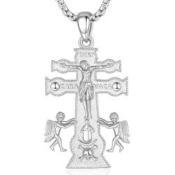 EUDORA Harmony Ball Caravaca Kreuz Kette für Damen Herren Sterling Silber 925, Amulett Energie Caravaca Kreuz Halskette Anhänger für Gläubiger Christ Vintage Schmuck, Geschenk für Frauen Herren, 22" von EUDORA Harmony Ball