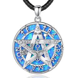 EUDORA Harmony Ball Witcher Pentagramm Kette mit Blauer Opal für Damen Herren Sterling Silber 925, Tetragrammaton Runen Halskette Amulett Anhänger Vintage Schmuck Geschenk für Herren Frauen, 61cm von EUDORA Harmony Ball