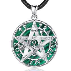 EUDORA Harmony Ball Witcher Pentagramm Kette mit Malachit für Damen Herren Sterling Silber 925, Tetragrammaton Runen Halskette Amulett Anhänger Vintage Schmuck Geschenk für Frauen Herren, 61cm von EUDORA Harmony Ball