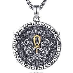 EUDORA Schutzamulett Siegel der 7 Erzengel Michael Ankh Kette Damen Herren Sterling Silber 925, Erzengel Michael Amulett Halskette Christlicher Anhänger Runen Schmuck Geschenk Frauen Männer, 60CM von EUDORA Harmony Ball