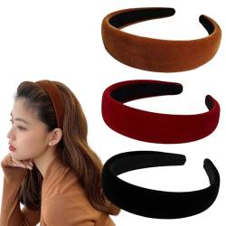 EUDUQ 3 Stück Haarreifen Damen,Gepolstertes Stirnband aus Samtstoff,Retro Style Haarband,Vintage Haarschmuck,Stirnbänder für Frauen und Mädchen (Schwarz/Burgunderrot/Braun) von EUDUQ