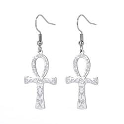 Ägyptische Ankh Kreuz Anhänger Ohrringe Edelstahl Dangle Hoop Ohrringe Lebensschlüssel Amulett Klassisch Kreuz Schmuck für Frauen Männer, Edelstahl von EUEAVAN