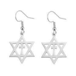 Davidstern Kreuz Ohrringe für Frauen Hexagramm Ohrstecker Amulett Symbol Jüdisches Israel Religiöser Davidschmuck Geschenk Frauen (Davidsstern Kreuz silber2) von EUEAVAN