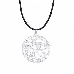 EUEAVAN Auge des Horus Halskette für Frauen Männer Keltischer Knoten Mond Rund Altägyptischer Anhänger Ankh Kreuz Afrikanischer Schmuck Schutz Amulett Religiöses Geschenk (Wachslinie Silber) von EUEAVAN