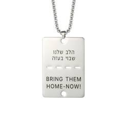EUEAVAN Bring Them Home Now Halskette/Schlüsselanhänger Israelische Hundemarke Halskette Hebräischer Anhänger Halskette Gedenkschmuck Geschenk Frauen Männer (Kästchenkette silber) von EUEAVAN