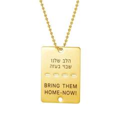 EUEAVAN Bring Them Home Now Halskette/Schlüsselanhänger Israelische Hundemarke Halskette Hebräischer Anhänger Halskette Gedenkschmuck Geschenk Frauen Männer (Perlenkette gold) von EUEAVAN