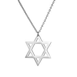 EUEAVAN Davidstern Halskette für Frauen Hexagramm Anhänger Halskette Amulett Symbo Jüdisch Israel Religiös David Schmuck Geschenk Frauen (Silber) von EUEAVAN