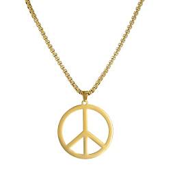 EUEAVAN Friedens zeichen Symbol Halskette Geometrisch Große Runde Statement Halskette Hippie Party Dressing Accessoires Schmuck Geschenke Männer Jungen (Gold) von EUEAVAN