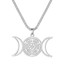 EUEAVAN Hecate's Wheel Symbol Halskette Hecate Anhänger VikingTriple Goddess Wiccan Wheel Amulet Heidnischer Schmuck Wiccan Geschenke für Männer Frauen (Hekate's Rad Mond silber) von EUEAVAN