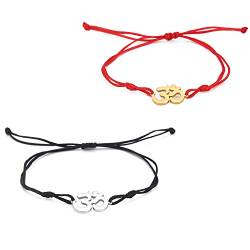 EUEAVAN Hindu OM OHM AUM Sanskrit Symbole Spirituelles Armband Glück Paar Charme Jade Faden Armreif Yoga Amulett Fußkettchen Schmuck Zubehör (Silber+Gold) von EUEAVAN