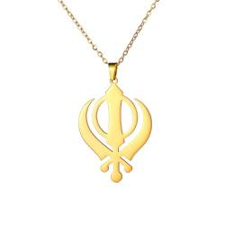 EUEAVAN Khanda Sikh Schwert Symbol Halskette Sikh Kara Disc Sikhismus Anhänger Religiöses Symbol Sikh Khanda Schmuck Punjabi Schwert Schutz Amulett Frauen Männer (Gold) von EUEAVAN