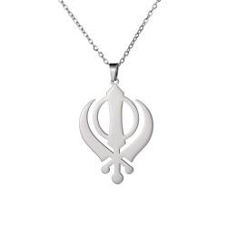 EUEAVAN Khanda Sikh Schwert Symbol Halskette Sikh Kara Disc Sikhismus Anhänger Religiöses Symbol Sikh Khanda Schmuck Punjabi Schwert Schutz Amulett Frauen Männer (Silber) von EUEAVAN