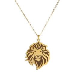 EUEAVAN Löwe Anhänger Halskette Edelstahl Kette Classic Animal King Schmuck für Frauen Männer Mädchen Jungen Geschenke von EUEAVAN