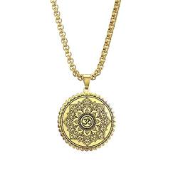 EUEAVAN Mandala Om Aum Ohm Herren Halskette Sanskrit Symbol Om Aum Ohm Spirituelles Amulett Indisches Lotus Mandala Yoga Anhänger Religiöser Schmuck Herren (gold) von EUEAVAN