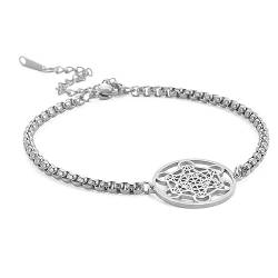 EUEAVAN Metatron Würfel Heilige Geometrie Armband Kosmisches Symbol Metatron Anhänger Kunst Blume des Lebens Edelstahlschmuck Mädchen Frau (Silber) von EUEAVAN