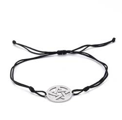 EUEAVAN Pentagramm Jade Draht Charm Armband Hollow Break Five Pointed Star David Armreif Verstellbares Fußkettchen Wiccan Pagan Schmuck Mädchen Frauen (silber) von EUEAVAN