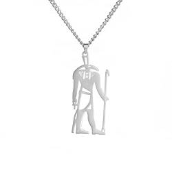 EUEAVAN Seth Altägyptische Wüsten- und Sturmgott-Anhänger-Halskette Edelstahl-hohle ägyptische Gottheits-Anhänger-Halskette (Silberne Kette) von EUEAVAN