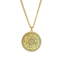 EUEAVAN Siegel der 7 Erzengel Anhänger Halskette Schlüsselanhänger für Männer St. Michael 7 Erzengel Siegel spiritueller Schutz Amulett Medaille heidnischer Schmuck Frauen (Halskette gold) von EUEAVAN