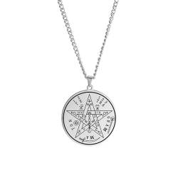 EUEAVAN Tetragrammaton Pentagramm Halskette für Männer Frauen Tetragrammaton Schlüsselanhänger Pentagramm Schutz Amulett Pagan Wicca-Schmuck (Silber) von EUEAVAN