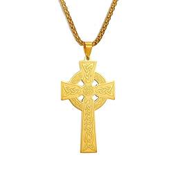EUEAVAN Wikinger Keltisches Kreuz Halskette Irisches Gebet Anhänger Kruzifix Religiöses Halsband Jesus Amulett Nordischer Schmuck Männer Frauen Mädchen Geschenke Souvenirs (gold) von EUEAVAN