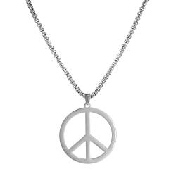 Friedens zeichen Symbol Halskette Geometrisch Große Runde Statement Halskette Hippie Party Dressing Accessoires Schmuck Geschenke Männer Jungen (Silber) von EUEAVAN