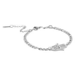 Hamsa Hand der Fatima Armband Amulett Knöchelkette Fußkettchen Verstellbarer Anhänger Armreif Charme Armband Edelstahl Schmuck Geschenk Frauen Mädchen (Silber) von EUEAVAN