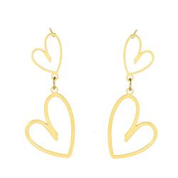 Hohle asymmetrische Liebesohrringe Herzring Liebe Geschichtete Ohrringe Edelstahl Ohrringe Niedlicher Mädchenschmuck Geschenk für Freundin Frauen (Gold) von EUEAVAN