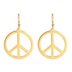 Peace Sign Symbol Ohrringe Geometrische Große Runde Statement Ohrringe Hippie Studs Schmuck Accessoires Mädchen Frauen (gold) von EUEAVAN