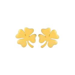 Vierblättrige Kleeblatt-Ohrringe, Glücksbringer-Kleeblatt-Ohrringe, irischer Schmuck, Edelstahl-Ohrstecker für Frauen und Mädchen (Gold) von EUEAVAN