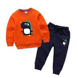 EUFANCE Jungen Mädchen Kinder Dinosaur Drucken Sweater Set Sweatsuit Zweiteiler Tops + Hosen Casual School Sportswear Orange 100cm/2-3Jahre von EUFANCE