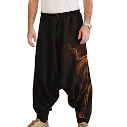 EUFANCE Männer Pluderhosen Bequeme elastische Taillenhosen Fashion Solid Color Casual Yoga Hippies Hosen Schwarz Größe 2XL von EUFANCE