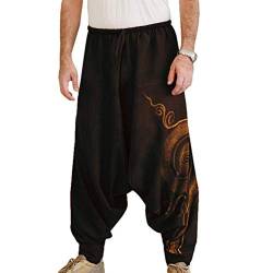 EUFANCE Männer Pluderhosen Bequeme elastische Taillenhosen Fashion Solid Color Casual Yoga Hippies Hosen Schwarz Größe S von EUFANCE