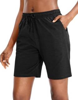 EUHOM Bermuda Shorts Damen Sommer Kurze Hose Sporthose Knielang Baumwoll Sport Shorts High Waist Laufshorts Kurze Jogginghose Lässige Sweatshorts mit Taschen(Schwarz, XL) von EUHOM